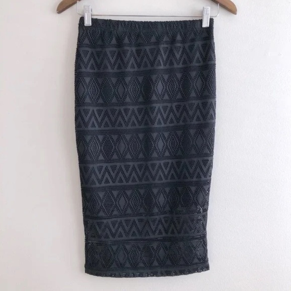 Guess Vintage High Waist Mesh Knit Layer Fitted Stretchy Pencil Midi Skirt Black - Picture 6 of 9